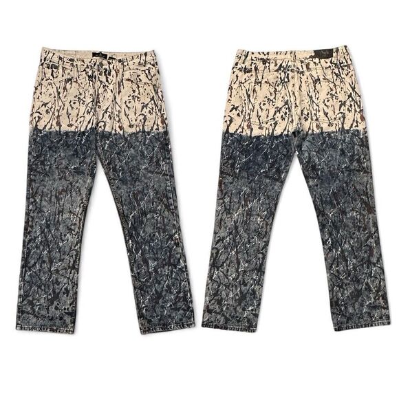 Agile Hip Hop Paint Splatter Jeans Sz 36W X 32 Streetwear Skate Rap Baggy Artsy - Picture 1 of 9